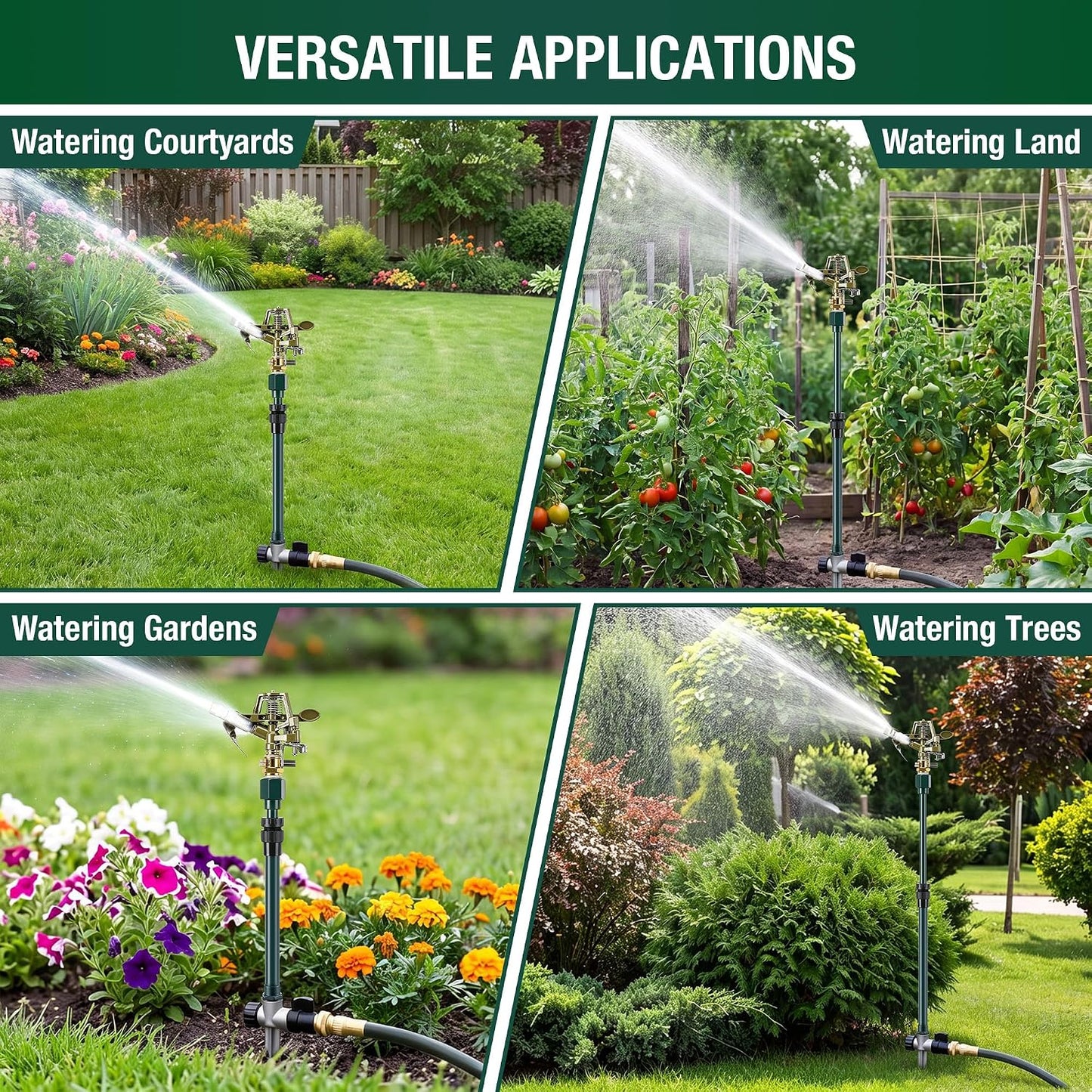 Impact Pulsating Sprinkler with 16-30" Adjustable Aluminum Sprinkler Riser, Heavy Duty Water Sprinklers Head with Aluminum Alloy Spike Base, Pulsating Sprinklers for Large Area Lawn Patio Garden