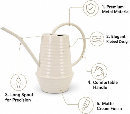 Small Watering Can, Matte Cream White, 34oz., Metal Watering Can with Long Spout, Nice Indoor Water Can, Plant Water Can for Indoor Plants
