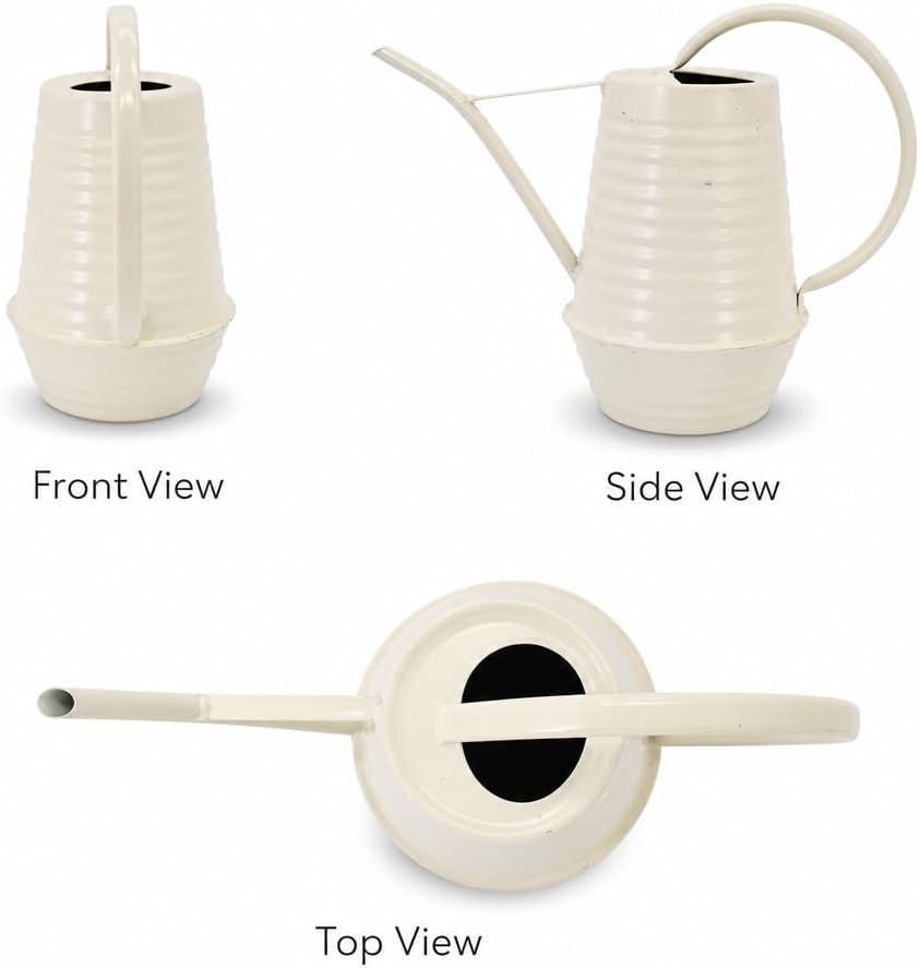 Small Watering Can, Matte Cream White, 34oz., Metal Watering Can with Long Spout, Nice Indoor Water Can, Plant Water Can for Indoor Plants