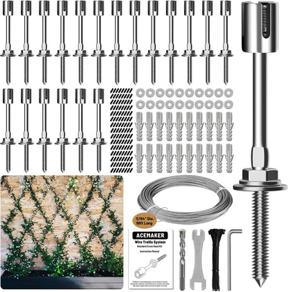 Wire Trellis Kit, 20-Set 5/64” (2mm) Crosshead Kit with 98ft Cable