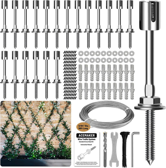 Wire Trellis Kit, 20-Set 5/64” (2mm) Crosshead Kit with 98ft Cable