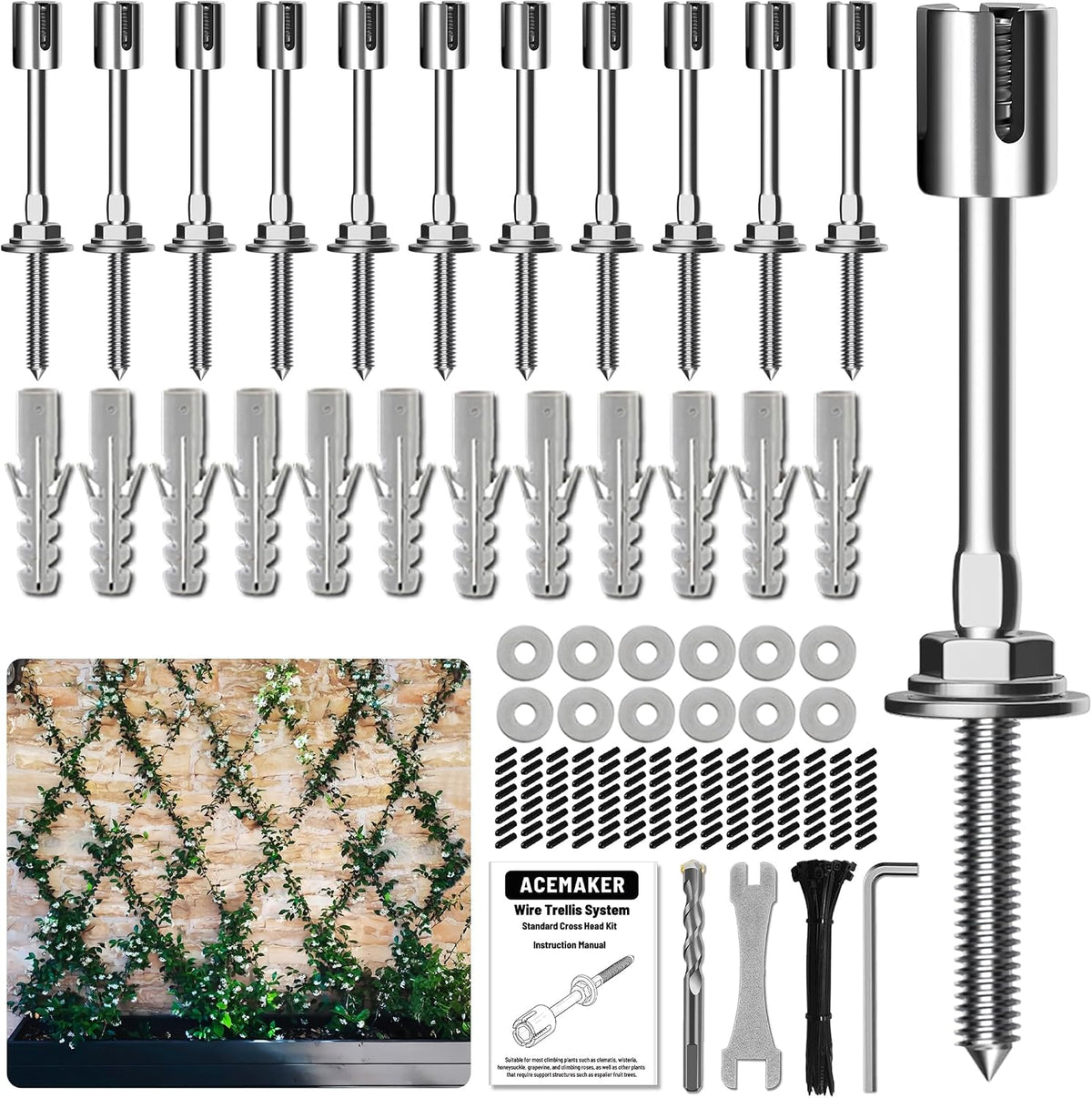 Wire Trellis Kit, 20-Set 5/64” (2mm) Crosshead Kit with 98ft Cable