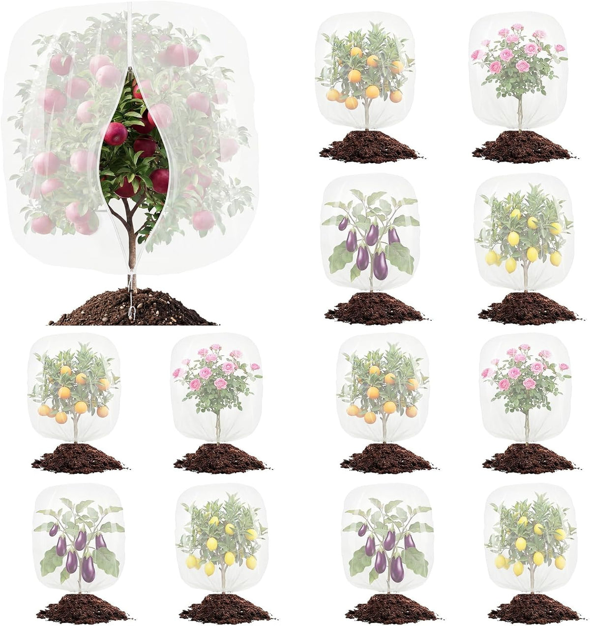 12 Pcs Bird Netting for Garden 3.3 x 2.3 ft Garden Plant Insect Mesh Bags Bush Net Cover with Drawstring Zipper for Blueberry Tomato Strawberry Plants Protection from Insect Squirrel