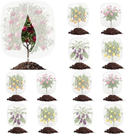 12 Pcs Bird Netting for Garden 3.3 x 2.3 ft Garden Plant Insect Mesh Bags Bush Net Cover with Drawstring Zipper for Blueberry Tomato Strawberry Plants Protection from Insect Squirrel