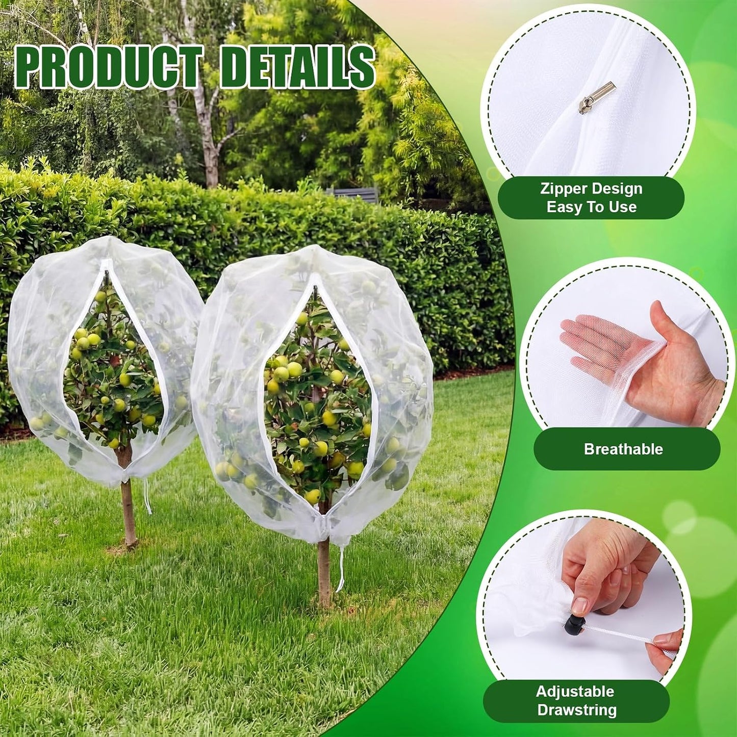 12 Pcs Bird Netting for Garden 3.3 x 2.3 ft Garden Plant Insect Mesh Bags Bush Net Cover with Drawstring Zipper for Blueberry Tomato Strawberry Plants Protection from Insect Squirrel