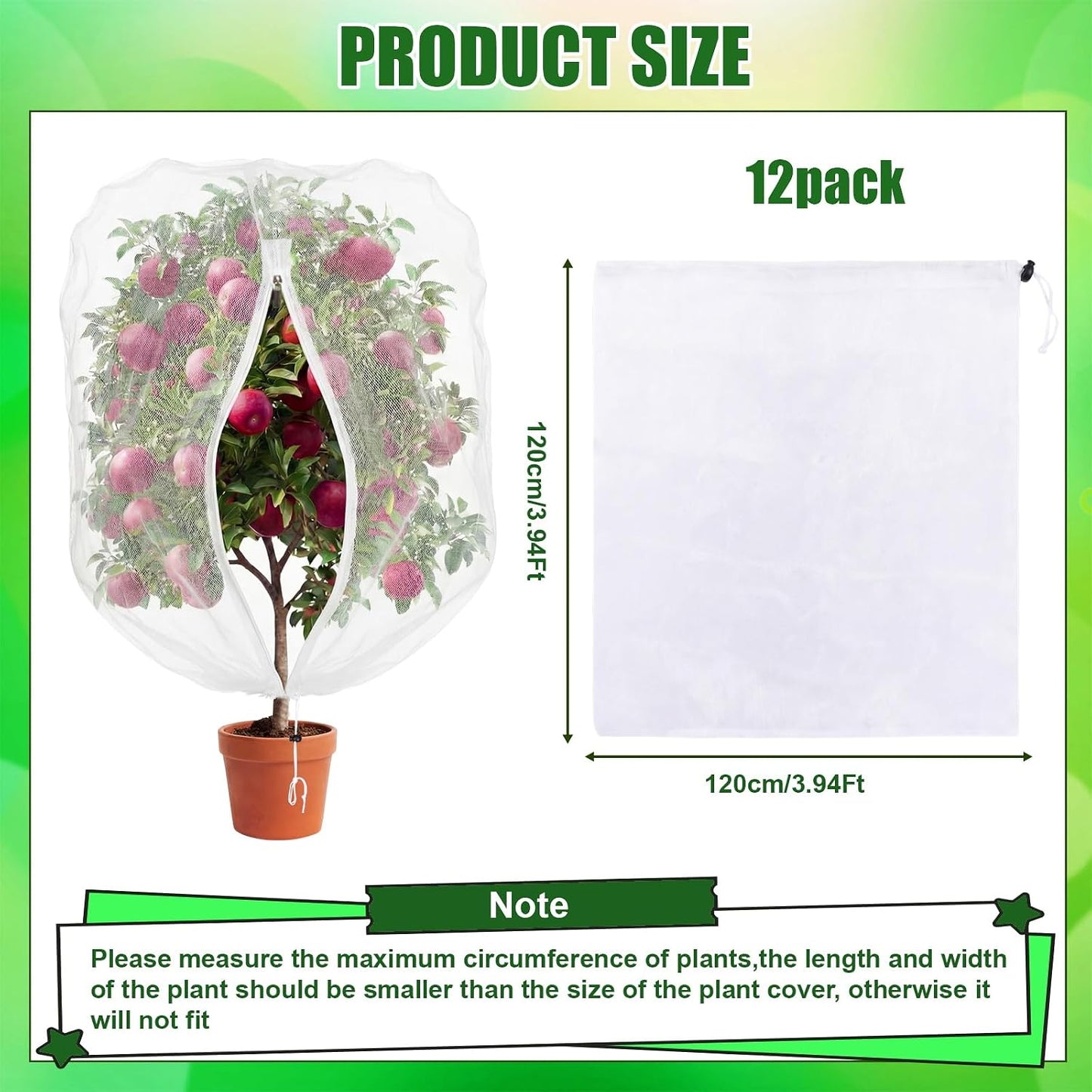 12 Pcs Bird Netting for Garden 3.3 x 2.3 ft Garden Plant Insect Mesh Bags Bush Net Cover with Drawstring Zipper for Blueberry Tomato Strawberry Plants Protection from Insect Squirrel