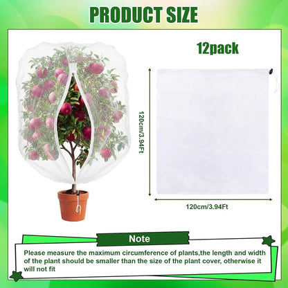 12 Pcs Bird Netting for Garden 3.3 x 2.3 ft Garden Plant Insect Mesh Bags Bush Net Cover with Drawstring Zipper for Blueberry Tomato Strawberry Plants Protection from Insect Squirrel