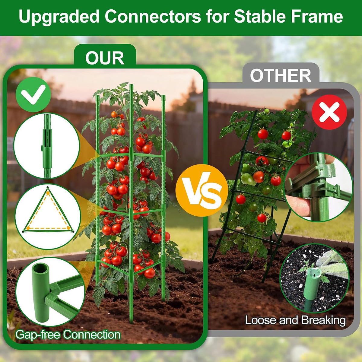 6 Pack Tomato Cages for Garden, Up to 51 Inch Tomato Trellis for Raised Garden Bed, Plant Stakes for Pots, Durable Tomato Plant Support Garden Stakes for Climbing Plants