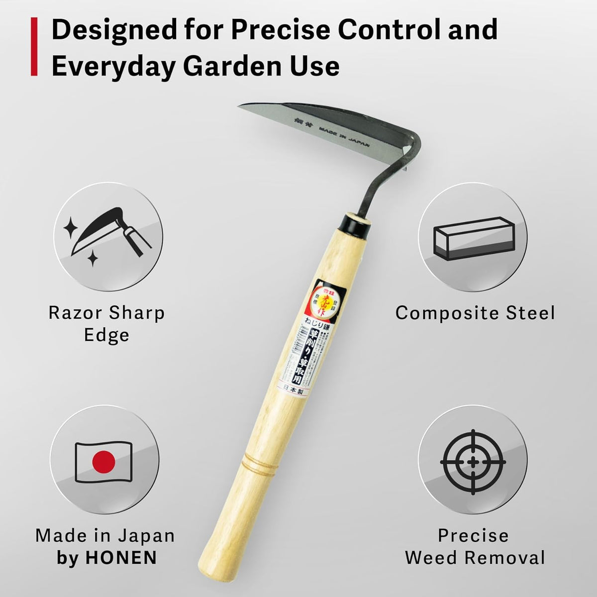 HOUNEN Japanese Weeding Sickle, 4.7-Inch Thick Composite Steel Blade