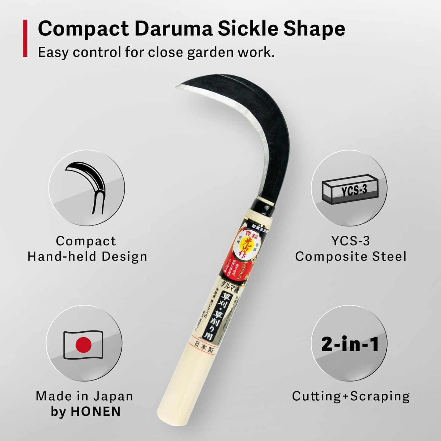 HOUNEN Japanese Weeding Sickle, 4.7-Inch Thick Composite Steel Blade