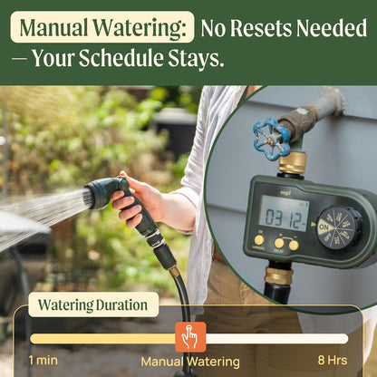 Vego 2 Zone Sprinkler Timer with Brass Inlet- Watering Timer for Garden Hose with Dual Channel Programmable Rain Delay/Manual Watering/Automatic Irrigation - Water Hose Timer for Yard Lawn