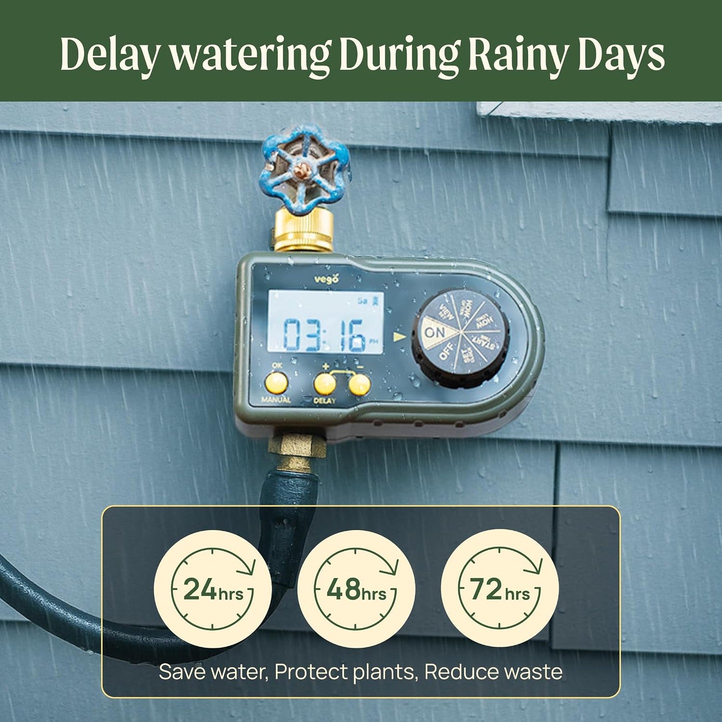 Vego 2 Zone Sprinkler Timer with Brass Inlet- Watering Timer for Garden Hose with Dual Channel Programmable Rain Delay/Manual Watering/Automatic Irrigation - Water Hose Timer for Yard Lawn