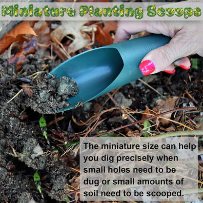 Set of 2 Soil Scoops - Mini Hand Scoops for Transplanting, Weeding, and Potting - Small Garden Scoop, Potting Scoopers, Bonsai Tool - Set of 2 Different Sizes 6½" x 2½" and 6¼" x 1¾" - Green