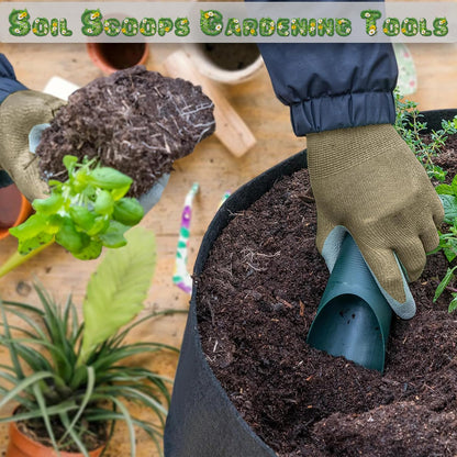 Set of 2 Soil Scoops - Mini Hand Scoops for Transplanting, Weeding, and Potting - Small Garden Scoop, Potting Scoopers, Bonsai Tool - Set of 2 Different Sizes 6½" x 2½" and 6¼" x 1¾" - Green