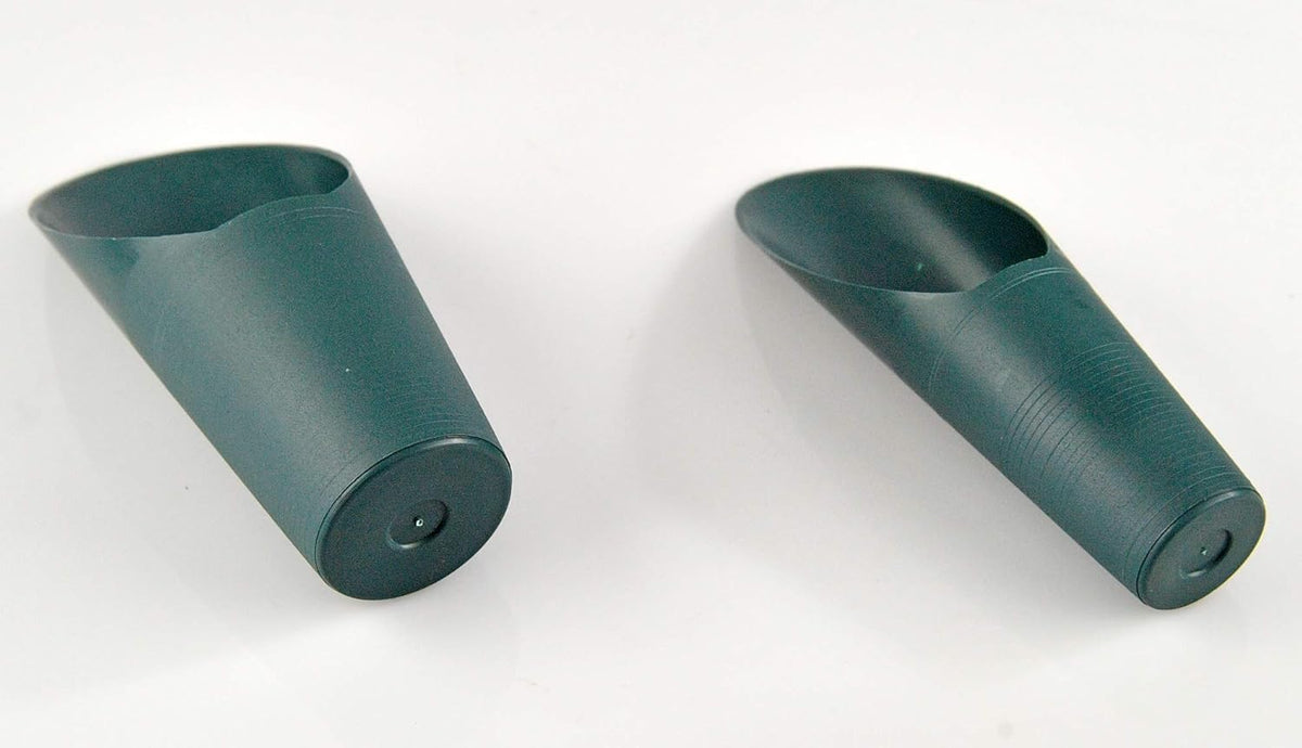 Set of 2 Soil Scoops - Mini Hand Scoops for Transplanting, Weeding, and Potting - Small Garden Scoop, Potting Scoopers, Bonsai Tool - Set of 2 Different Sizes 6½" x 2½" and 6¼" x 1¾" - Green