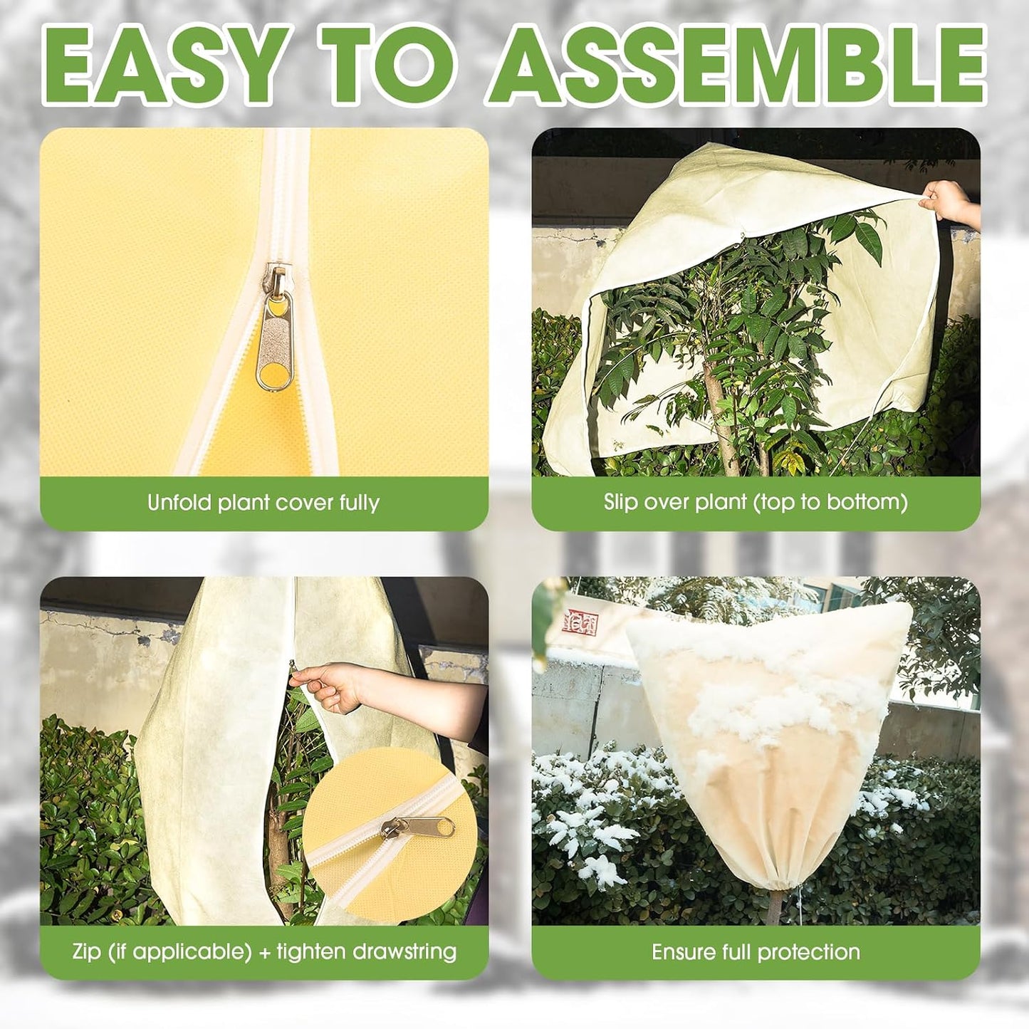 4 PCS Heavy Duty Plant Covers Freeze Protection, 2.82oz/yd² Winter Frost Blankets with Zipper & Drawstring, 39.3"x39.3" Reusable Shrub Covers for Outdoor Potted Plants, Bushes, Rose