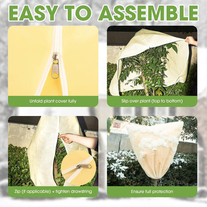 4 PCS Heavy Duty Plant Covers Freeze Protection, 2.82oz/yd² Winter Frost Blankets with Zipper & Drawstring, 39.3"x39.3" Reusable Shrub Covers for Outdoor Potted Plants, Bushes, Rose