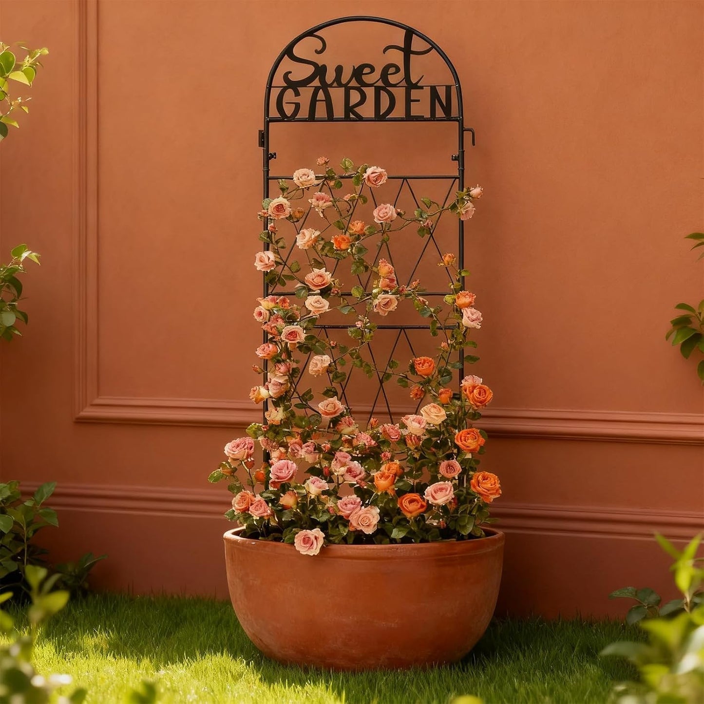 45 * 14 inch Metal Garden Trellis for Climbing Plants Flowers Outdoor,Heavy Duty,Black Coating Rustproof Trellis for Rose, Vegetable, Flowers, Perfect for Training Climbing Plants (1Pcs)
