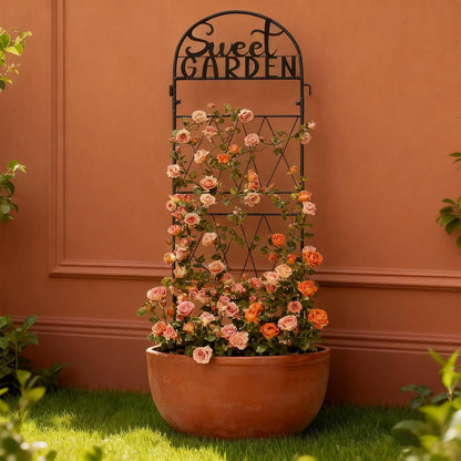 45 * 14 inch Metal Garden Trellis for Climbing Plants Flowers Outdoor,Heavy Duty,Black Coating Rustproof Trellis for Rose, Vegetable, Flowers, Perfect for Training Climbing Plants (1Pcs)