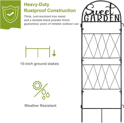 45 * 14 inch Metal Garden Trellis for Climbing Plants Flowers Outdoor,Heavy Duty,Black Coating Rustproof Trellis for Rose, Vegetable, Flowers, Perfect for Training Climbing Plants (1Pcs)