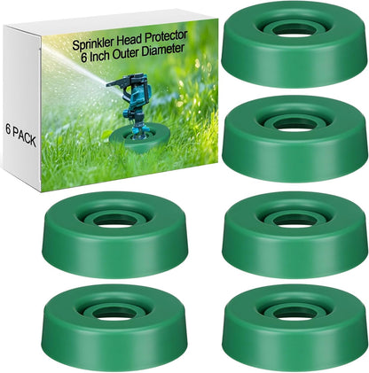 6 Pcs Sprinkler Head Protector Plastic Donut Guard for Lawn 1.8" ID 6" OD Fit Most Standard Pop-up Sprinkler Heads Against Lawn Mowers & Vehicles, Green