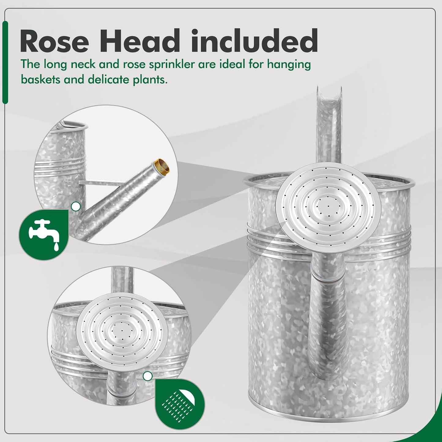 Galvanized Iron Watering Can for Indoor Plants, Oval Watering Cans for House Plant Garden Flower, Long Spout Water Can for Outdoor Watering Plants 9.46L 2.5 Gallon