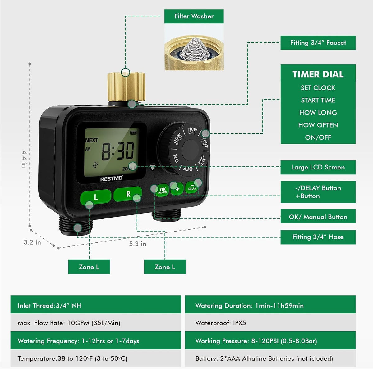 Sprinkler Timer for Outdoor Hose Faucet, Programmable Water Timer