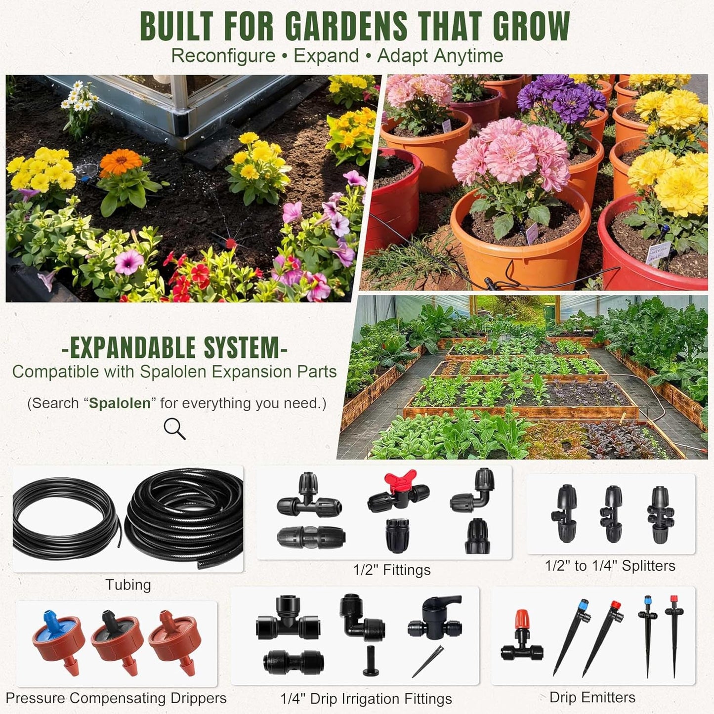 66FT Drip Irrigation System Kit Dual-Zone Garden Atomizing Watering System with 20 Copper 360° Adjustable Bendable Nozzles, Y-Splitter, Leak-Proof 1/4" Misting System for Garden Greenhouse Raised Beds