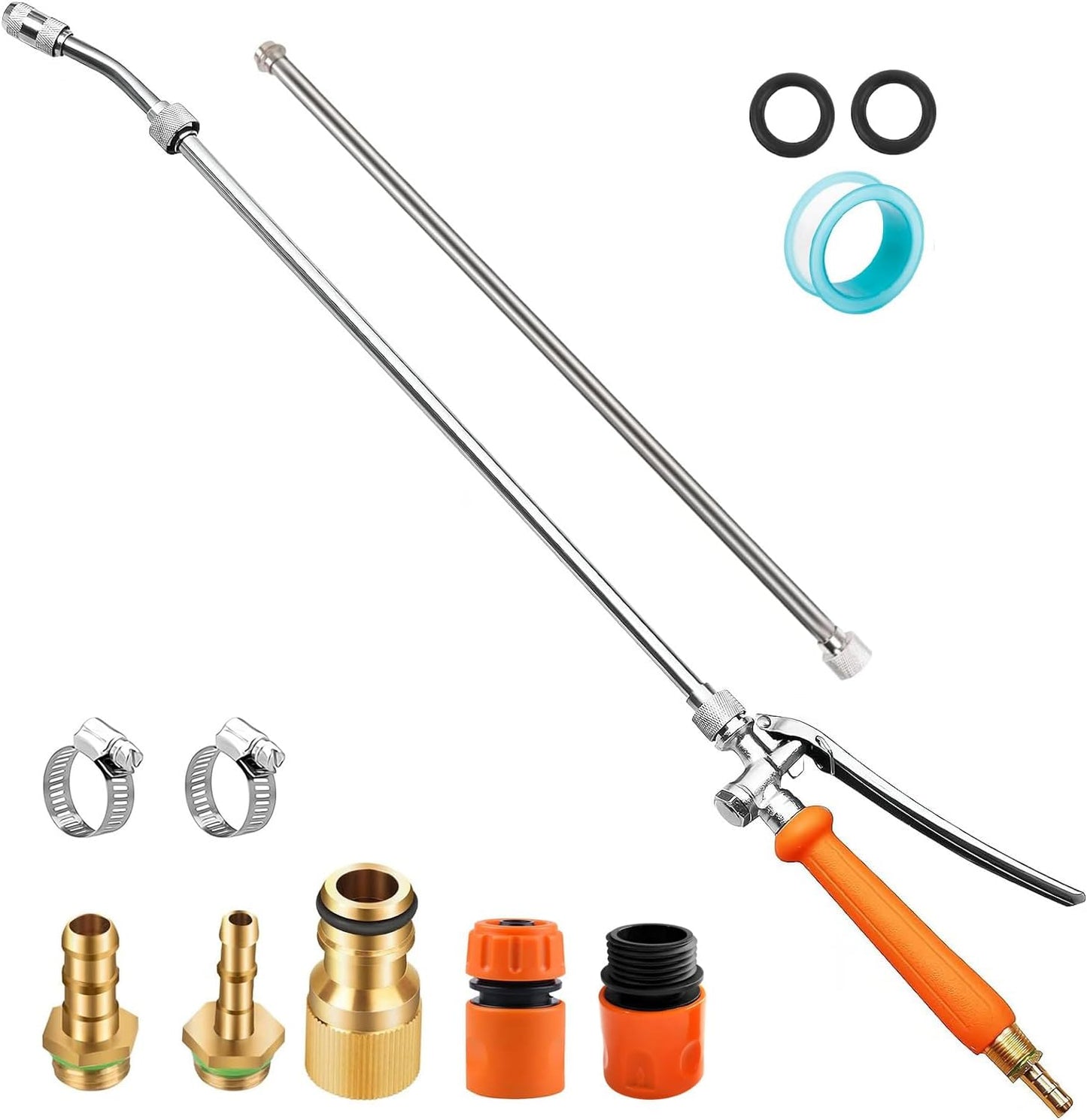 44-Inch All Metal Sprayer Wand with Built-in Shut Valve, 1/4" & 3/8" Brass Barb Sprayer Wand Replacement, Garden Hose Wand Sprayer Watering Wand Suitable for 1/2" & 3/4" Hose Quick Connectors