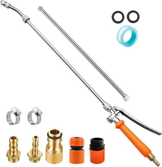 44-Inch All Metal Sprayer Wand with Built-in Shut Valve, 1/4" & 3/8" Brass Barb Sprayer Wand Replacement, Garden Hose Wand Sprayer Watering Wand Suitable for 1/2" & 3/4" Hose Quick Connectors