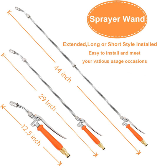 44-Inch All Metal Sprayer Wand with Built-in Shut Valve, 1/4" & 3/8" Brass Barb Sprayer Wand Replacement, Garden Hose Wand Sprayer Watering Wand Suitable for 1/2" & 3/4" Hose Quick Connectors