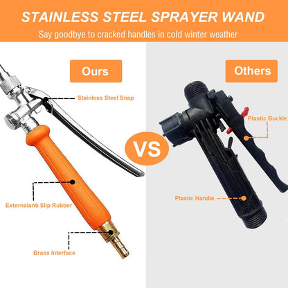 44-Inch All Metal Sprayer Wand with Built-in Shut Valve, 1/4" & 3/8" Brass Barb Sprayer Wand Replacement, Garden Hose Wand Sprayer Watering Wand Suitable for 1/2" & 3/4" Hose Quick Connectors