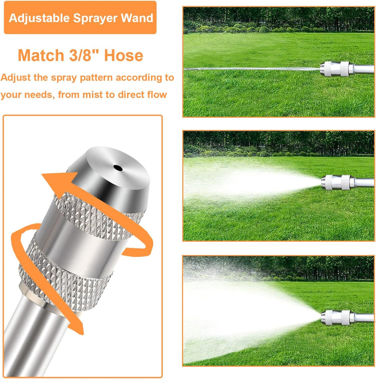44-Inch All Metal Sprayer Wand with Built-in Shut Valve, 1/4" & 3/8" Brass Barb Sprayer Wand Replacement, Garden Hose Wand Sprayer Watering Wand Suitable for 1/2" & 3/4" Hose Quick Connectors