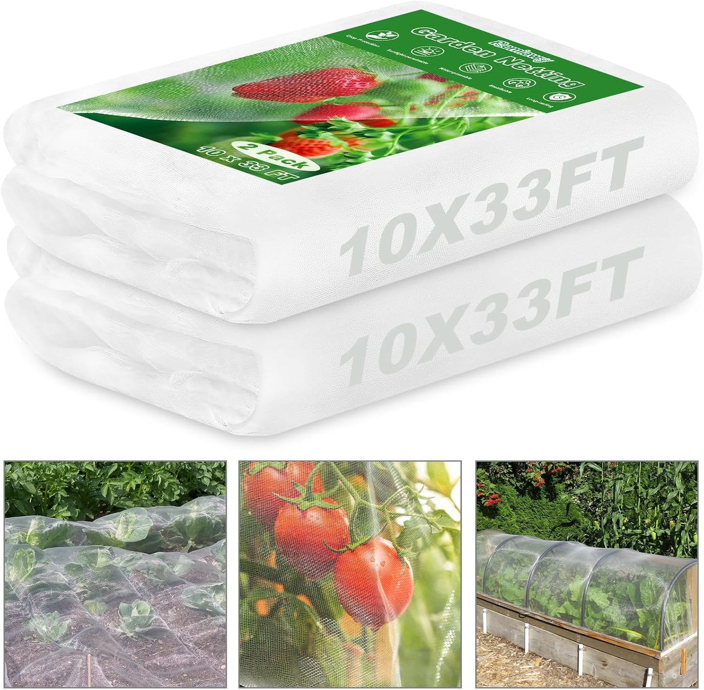 Remiawy Garden Netting, 2 Pack 10 x 33 FT Ultra Fine Garden Mesh Netting for Plants, Gardening Raised Bed Barrier Row Cover Protection Screen for Fruits Flowers Vegetables from Birds Animals Deer