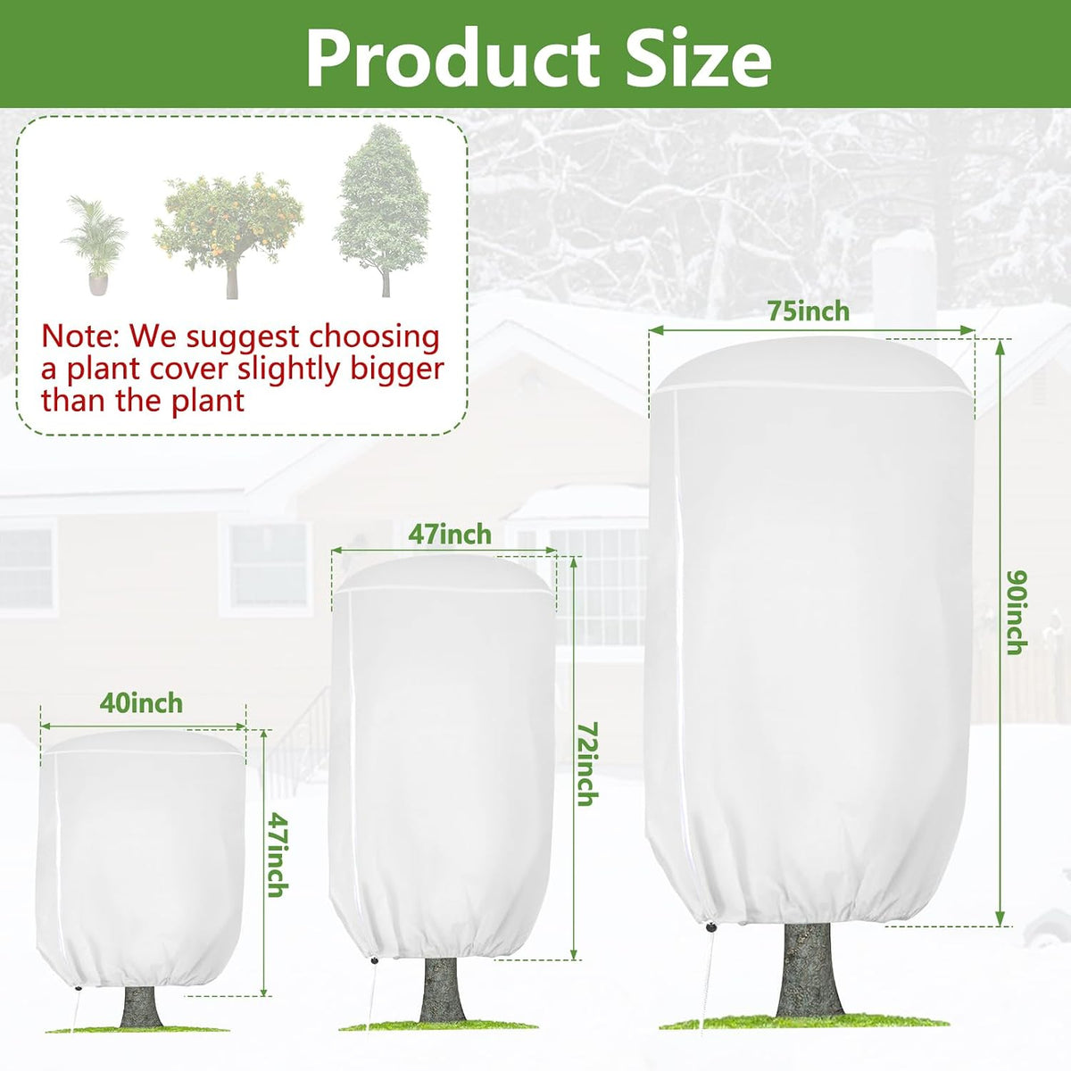 2 Pack Rounded Top Plant Covers Freeze Protection, 40"X47" Winter, White