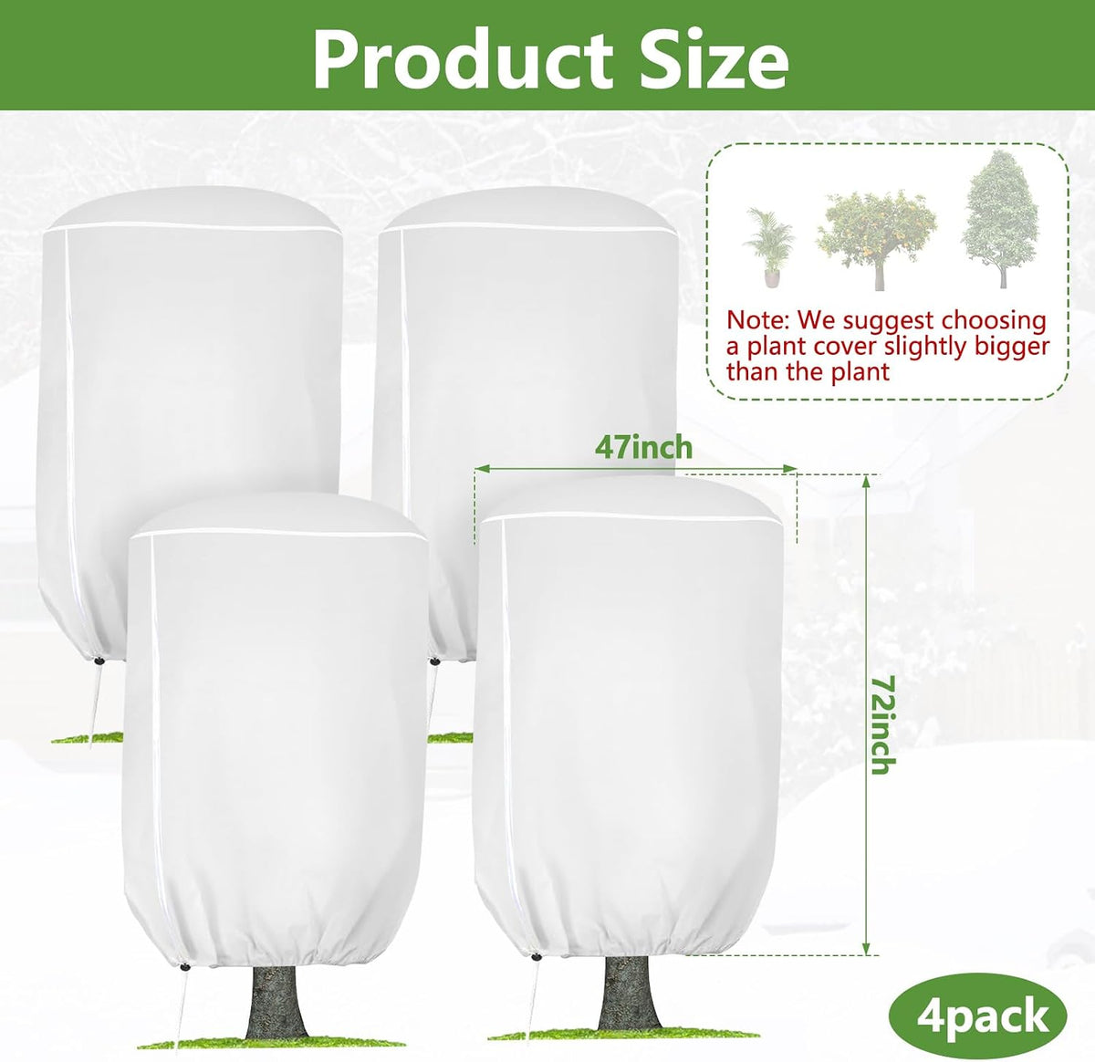 2 Pack Rounded Top Plant Covers Freeze Protection, 40"X47" Winter, White