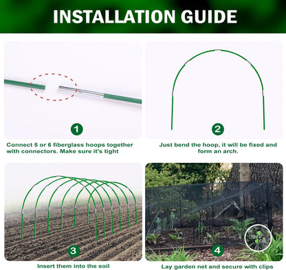 Garden Mesh Netting Kit, 10x30FT Black Ultra Fine Netting & 6 Sets 8FT Fiberglass Garden Hoops, Garden Netting with Frame for Raised Beds, Garden Hoops and Netting for Row Cover, Plant Insect Barrier