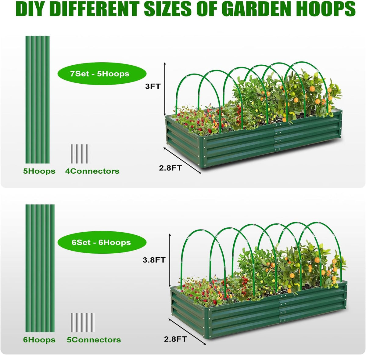 Garden Mesh Netting Kit, 10x30FT Black Ultra Fine Netting & 6 Sets 8FT Fiberglass Garden Hoops, Garden Netting with Frame for Raised Beds, Garden Hoops and Netting for Row Cover, Plant Insect Barrier