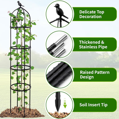 2-Pack 6FT Garden Obelisk Trellis for Climbing Plants,Adjustable 4-Tier Metal Plant Support,Rustproof Outdoor Plant Tower with 3 Decorative Tops for Roses,Tomatoes,Clematis & Vines,Black