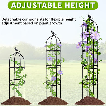2-Pack 6FT Garden Obelisk Trellis for Climbing Plants,Adjustable 4-Tier Metal Plant Support,Rustproof Outdoor Plant Tower with 3 Decorative Tops for Roses,Tomatoes,Clematis & Vines,Black