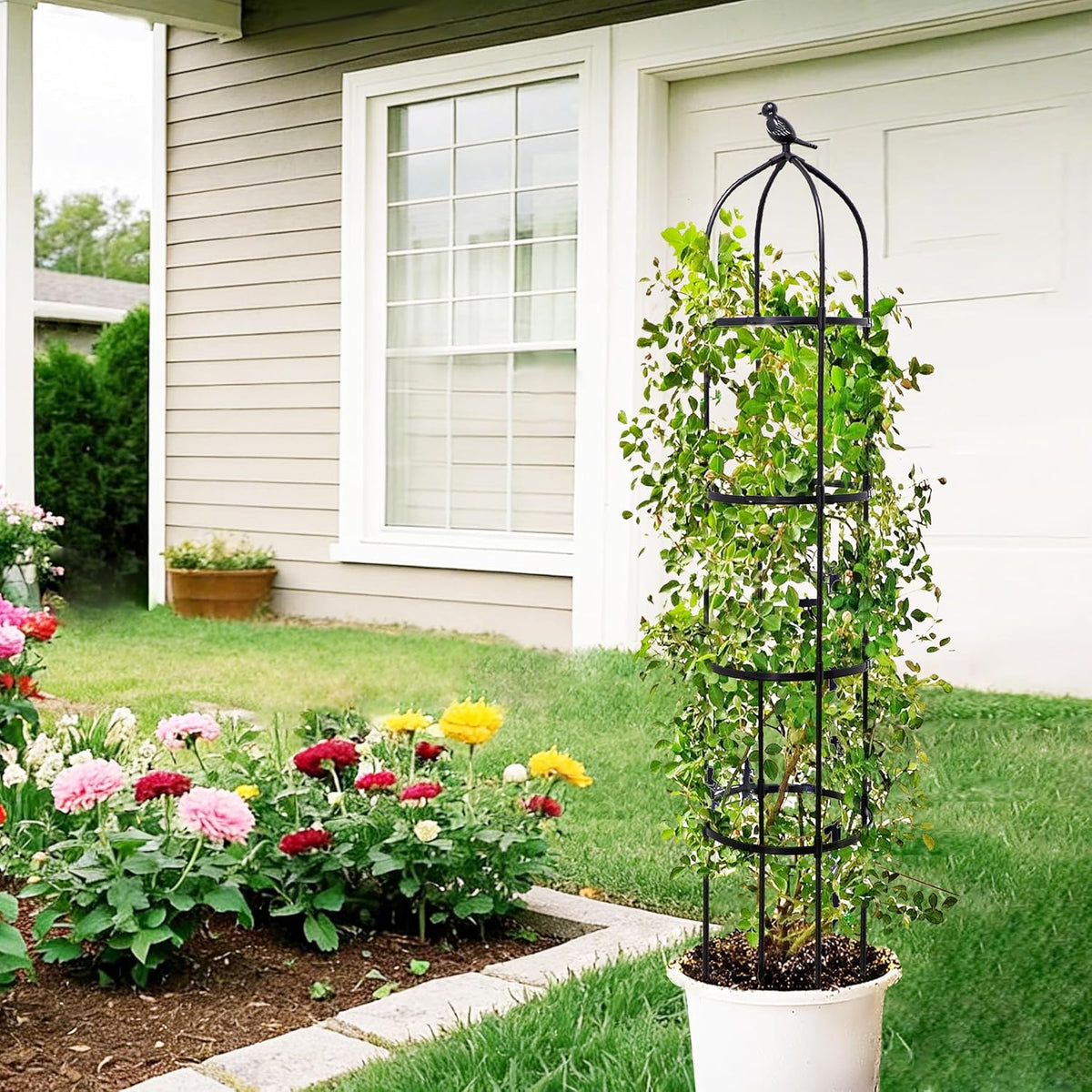 2-Pack 6FT Garden Obelisk Trellis for Climbing Plants,Adjustable 4-Tier Metal Plant Support,Rustproof Outdoor Plant Tower with 3 Decorative Tops for Roses,Tomatoes,Clematis & Vines,Black