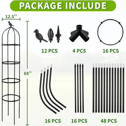 2-Pack 6FT Garden Obelisk Trellis for Climbing Plants,Adjustable 4-Tier Metal Plant Support,Rustproof Outdoor Plant Tower with 3 Decorative Tops for Roses,Tomatoes,Clematis & Vines,Black