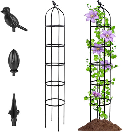 2-Pack 6FT Garden Obelisk Trellis for Climbing Plants,Adjustable 4-Tier Metal Plant Support,Rustproof Outdoor Plant Tower with 3 Decorative Tops for Roses,Tomatoes,Clematis & Vines,Black