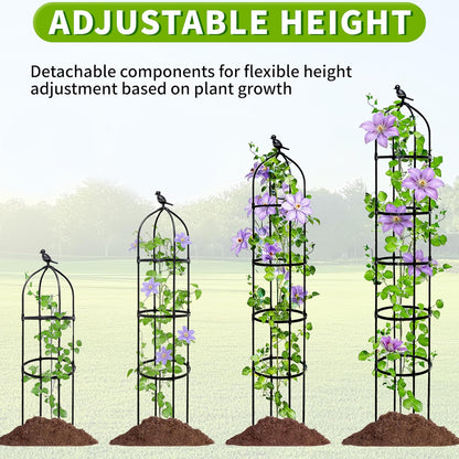 2-Pack 6FT Garden Obelisk Trellis for Climbing Plants,Adjustable 4-Tier Metal Plant Support,Rustproof Outdoor Plant Tower with 3 Decorative Tops for Roses,Tomatoes,Clematis & Vines,Black