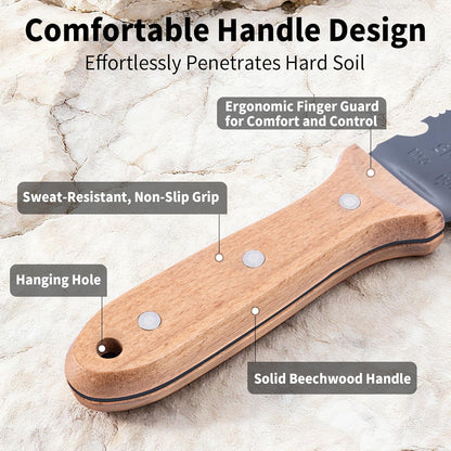 Hori Hori Garden Knife- Garden Tools with Oxford Cloth Sheath, 7" Stainless Steel Blade,Full Tang Beechwood Handle, Ideal for Transplanting, Division, Weeding & Root Care (Forked Tip)