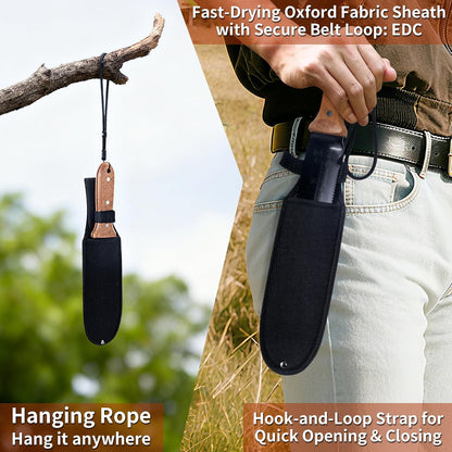 Hori Hori Garden Knife- Garden Tools with Oxford Cloth Sheath, 7" Stainless Steel Blade,Full Tang Beechwood Handle, Ideal for Transplanting, Division, Weeding & Root Care (Forked Tip)