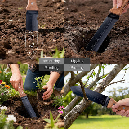 Hori Hori Garden Knife- Garden Tools with Oxford Cloth Sheath, 7" Stainless Steel Blade,Full Tang Beechwood Handle, Ideal for Transplanting, Division, Weeding & Root Care (Forked Tip)