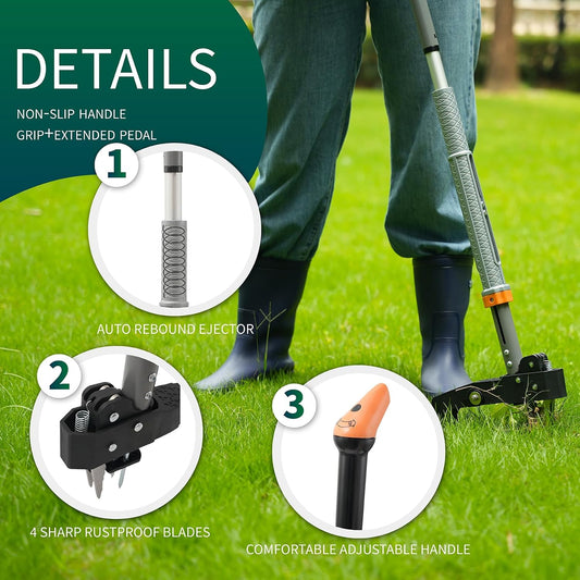 Weed Puller Tool, 4-Claw Stand Up Weed Handle Tool, Heavy Duty Gardening Weed Hand Remover with Adjustable Long Ergonomic Handle Up to 39 inch Without Bending, Pulling, or Kneeling