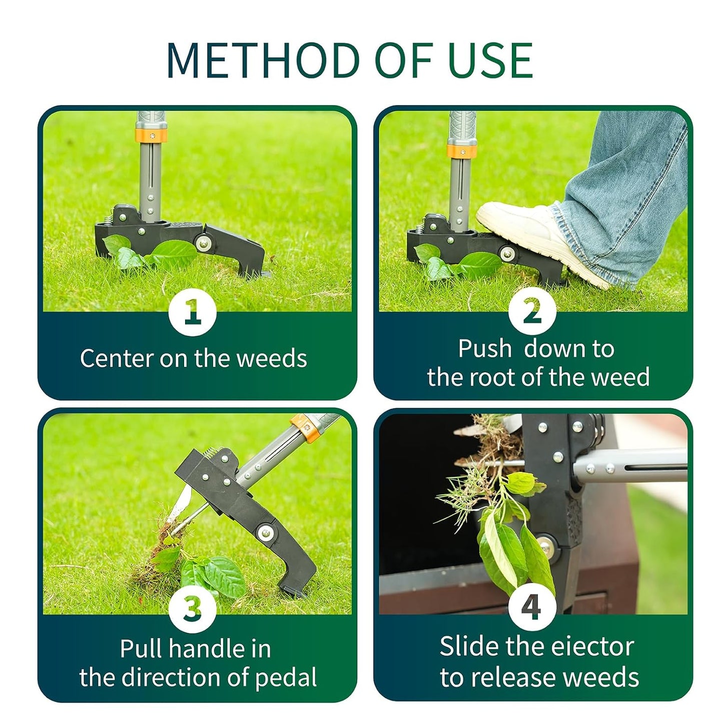 Weed Puller Tool, 4-Claw Stand Up Weed Handle Tool, Heavy Duty Gardening Weed Hand Remover with Adjustable Long Ergonomic Handle Up to 39 inch Without Bending, Pulling, or Kneeling