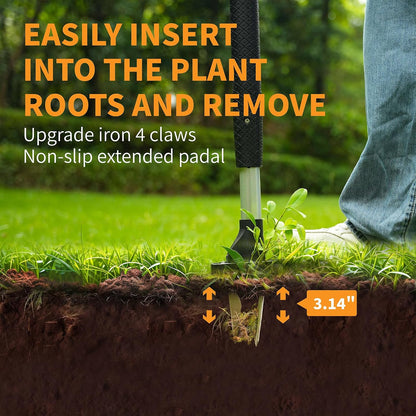 Weed Puller Tool, 4-Claw Stand Up Weed Handle Tool, Heavy Duty Gardening Weed Hand Remover with Adjustable Long Ergonomic Handle Up to 39 inch Without Bending, Pulling, or Kneeling